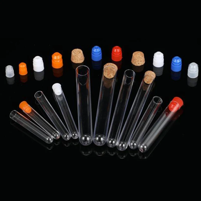 50Pcs lab Test Tubes With Stoppers Clear Plastic Test Tube Plugs Bottle For Scientific Experiments Supplies