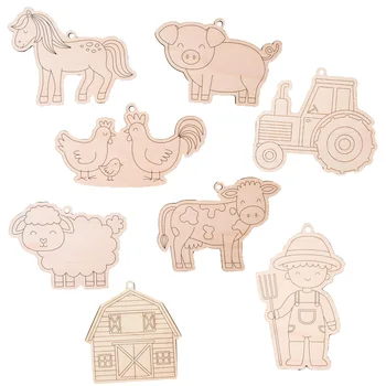 Set di 16 Ornamenti in Legno a Forma di Animali della Fattoria, Maiali/Cavalli/Pecore Decorazioni da Appendere per Feste di Compleanno e Capodanno