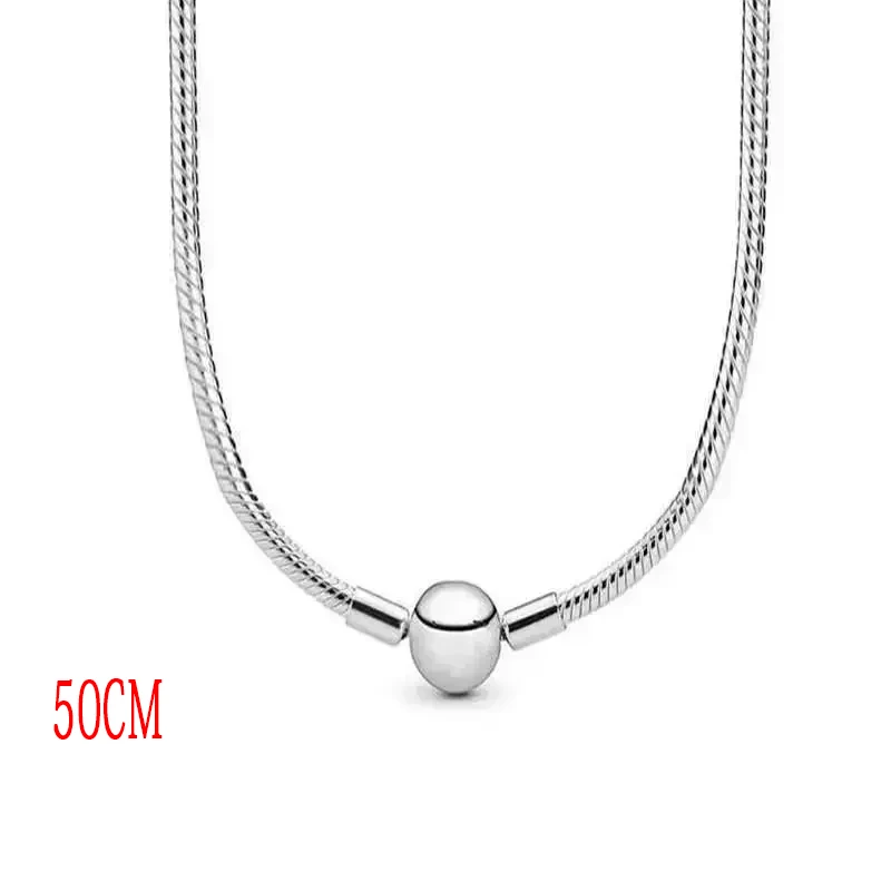 New Hot 100% 925 Pure Silver Women's Versatile Round Head Snake Bone Necklace DIY Fashion Charm Jewelry Gift