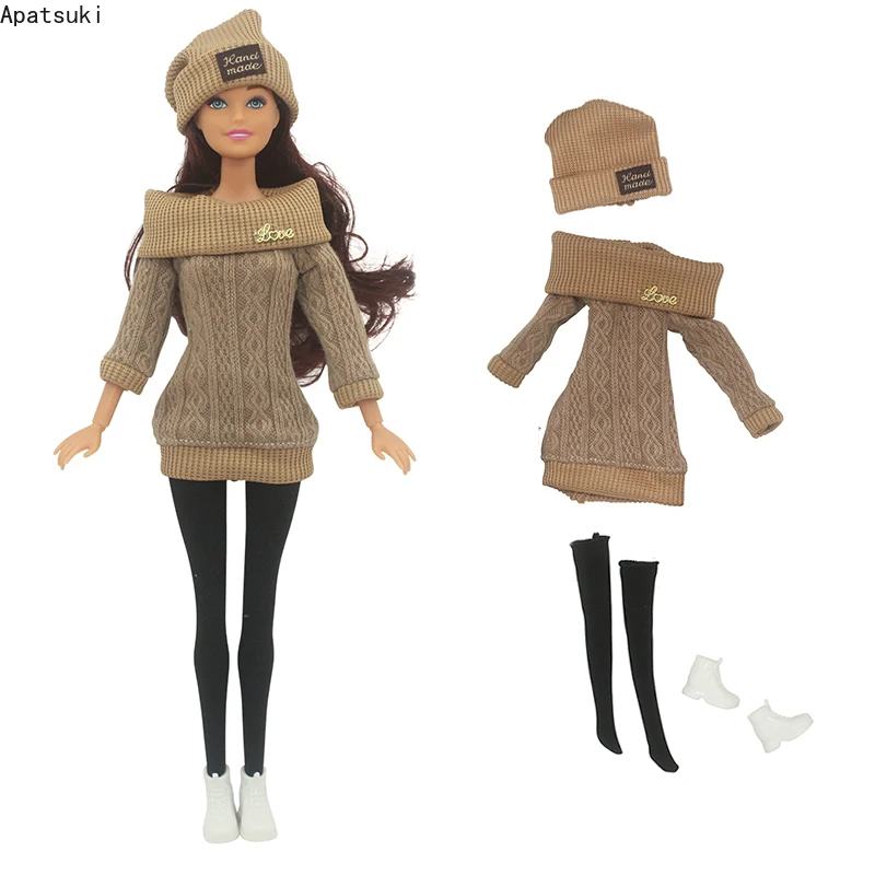 

Коричневый вязаный вручную свитер Топы платья стандартная шляпа комплект одежды для куклы Барби наряды подарки для девочек детские игрушки