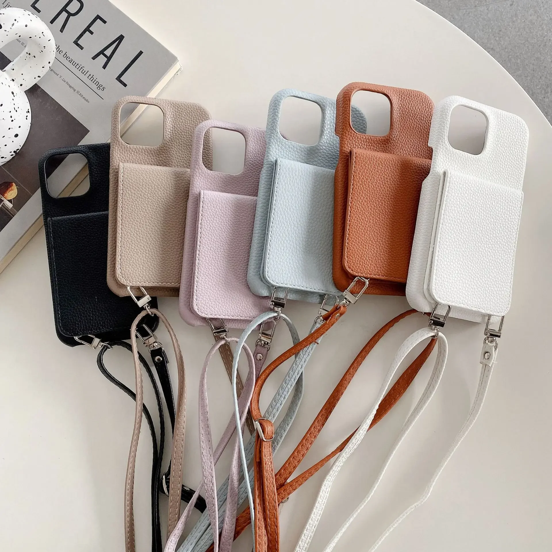 Elegant Leather Crossbody Wallet Phone Case with Card Slot and Lanyard