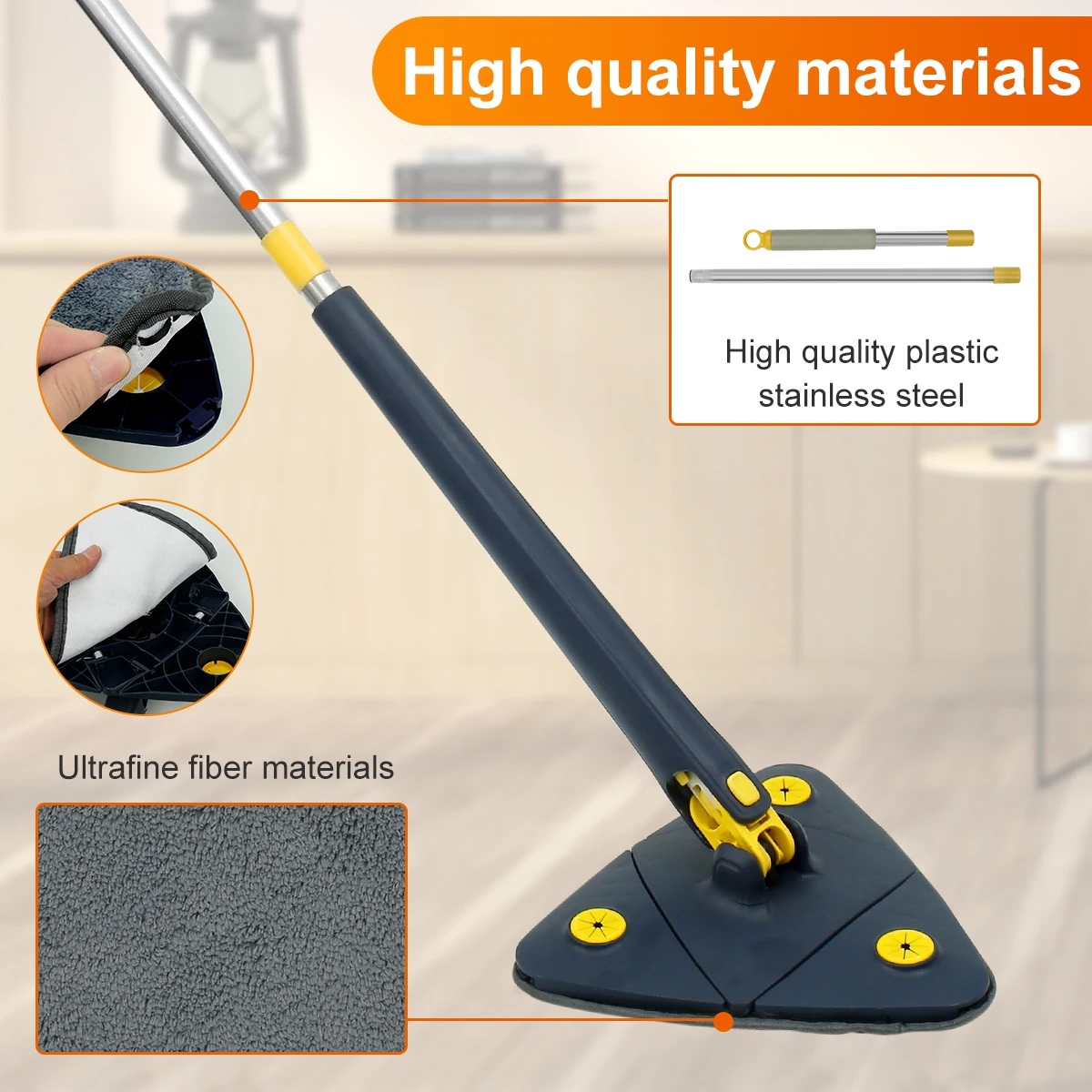 Triangle Cleaning Mop with Long Handle 360° Rotating Microfiber Telescopic Mop Floor Tiles Wall Clean mop para limpeza doméstica