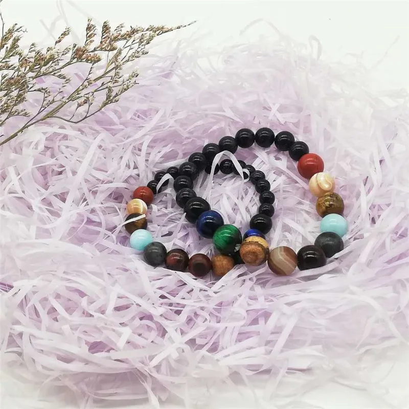Couple Eight Planets Natural Stone Bracelet Bangles Universe Yoga Chakra Galaxy Solar System Jewelry For Men Women