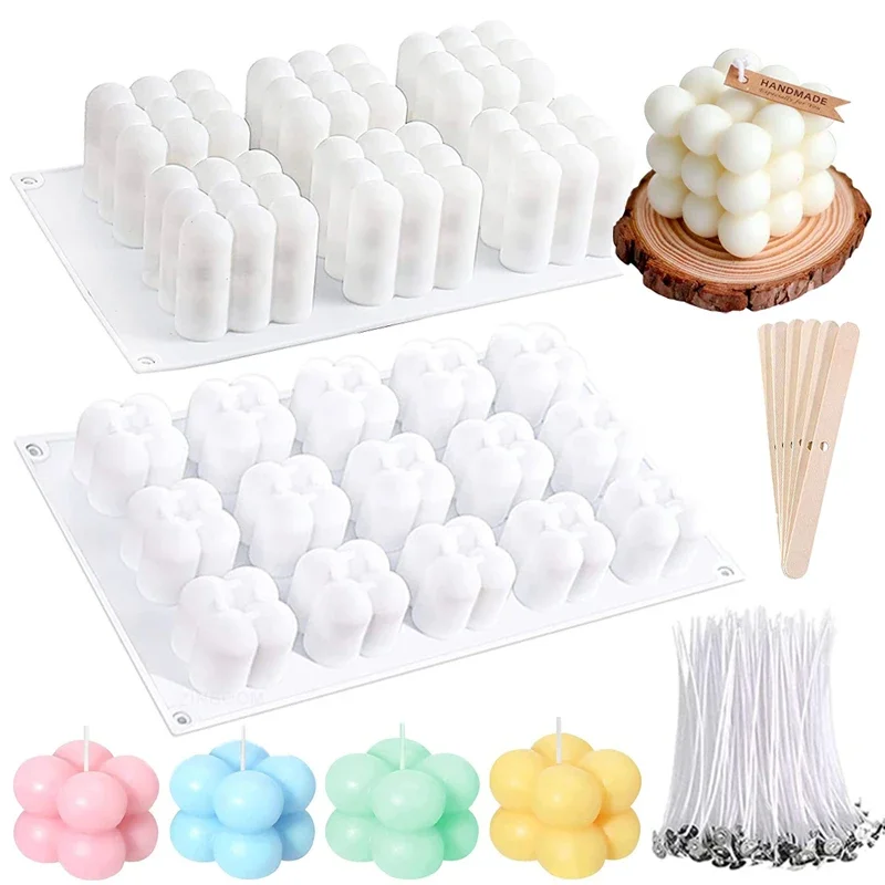 3D Bubble Cube Candle Silicone Mold Set DIY Flower Cloud Soap Making Epoxy Resin Clay Mould Chocolate Cake Decor Gifts Ornament Silicone Mold Cake Mold Silicone Candle Mold Aromatherapy Candle Mold Silicone Candle Molds Candle Mold Beeswax Mold Cylindrical Candle Mold Resin Drop Mold