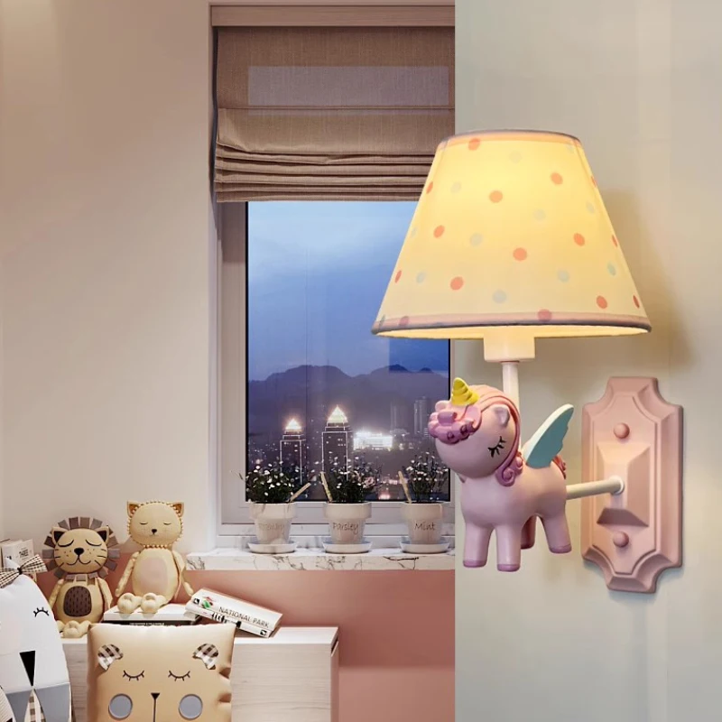 Children's Room Wall Lamps Pink Blue Pegasus Unicorn Lamp Creative Warm Baby Room Princess Room Girl Bedroom Bedside Wall Lights 2