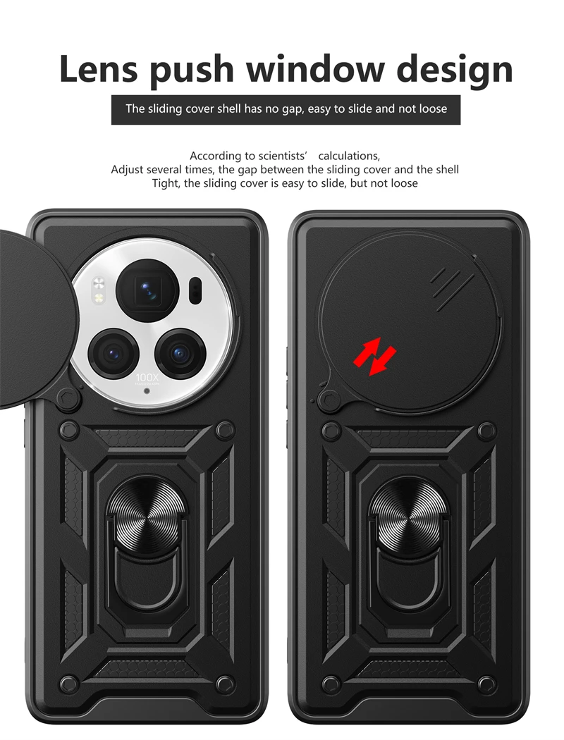 Enhanced Armor Case with Slide Lens Protection and Car Holder Ring