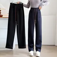 4XL Fashion Plus Size Woman Clothing Straight Leg Jeans Winter Retro Drawstring Waist Fleece Warm Denim Casual Long Pants 26019 - Image 3