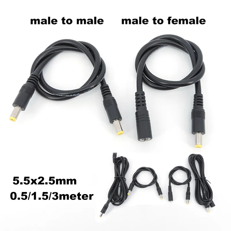 0.5/3/1.5M Dc Mannelijk Naar Mannelijk Vrouwelijk Voeding Connector Verlengkabel 18awg Draadadapter 19V 24V Voor Stripcamera 5.5X2.5Mm Q