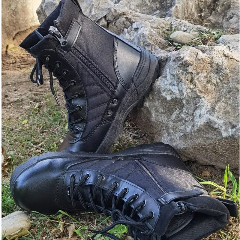 Bottes Moto Hommes Style Militaire - Cuir PU, Tige Longue, Laçage - Grandes Tailles 38 à 46