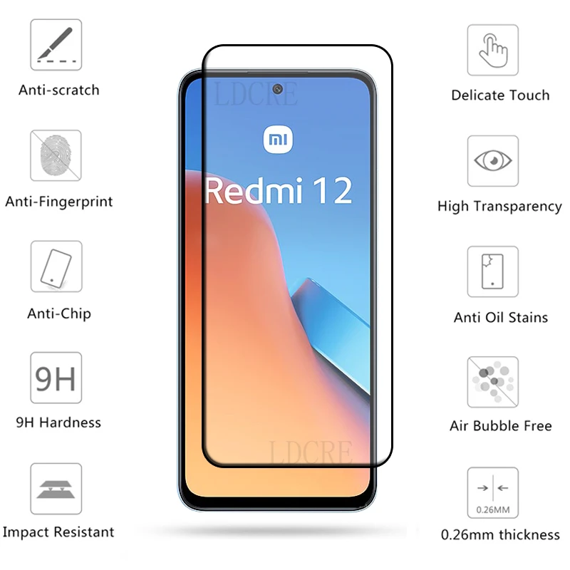 6-in-1 pro Xiaomi redmi 12 sklo redmi 12 temperované sklo ochranný plný obal lepidlo 9H HD obrazovka ochránce redmi 12 čočka sklo