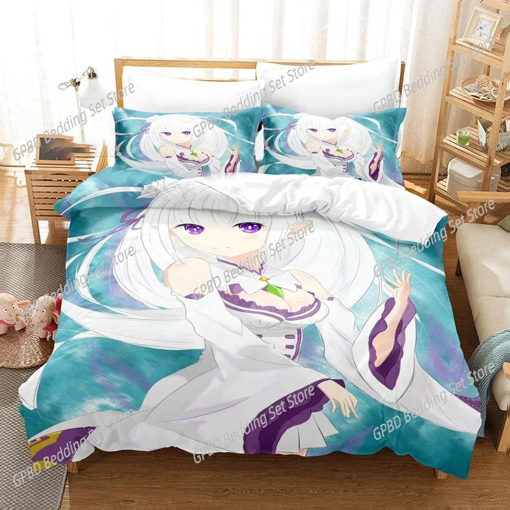 3D Printed Anime Re Zero Rem Ram Emilia Bedding Set Boys Girls Twin Queen Size Duvet Cover Pillowcase Bed Kids Adult Hom Textile 5