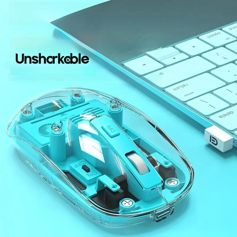UNSHARKABLE E618D Dual-Mode Gaming Mouse Bluetooth 2.4G Rechargeable Clear Shell Multi-Platform Ergonomic RGB Laptop Workstation