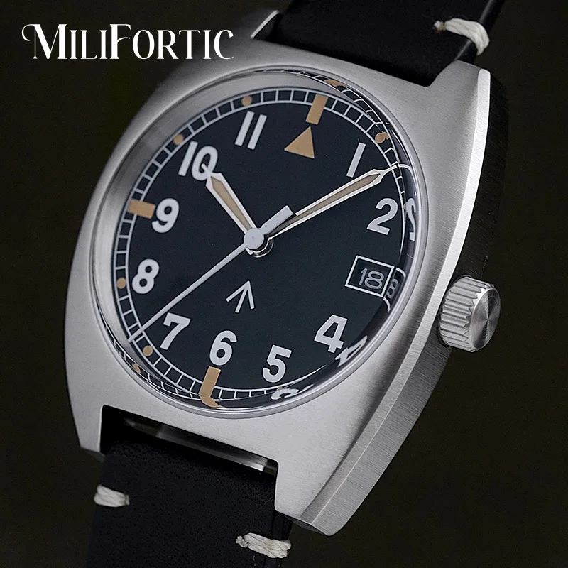 

Milifortic W10 автоматические часы NH38 стерильный циферблат сапфировый телефон 10ATM кожаный ремешок Роскошные винтажные наручные часы-авиаторы