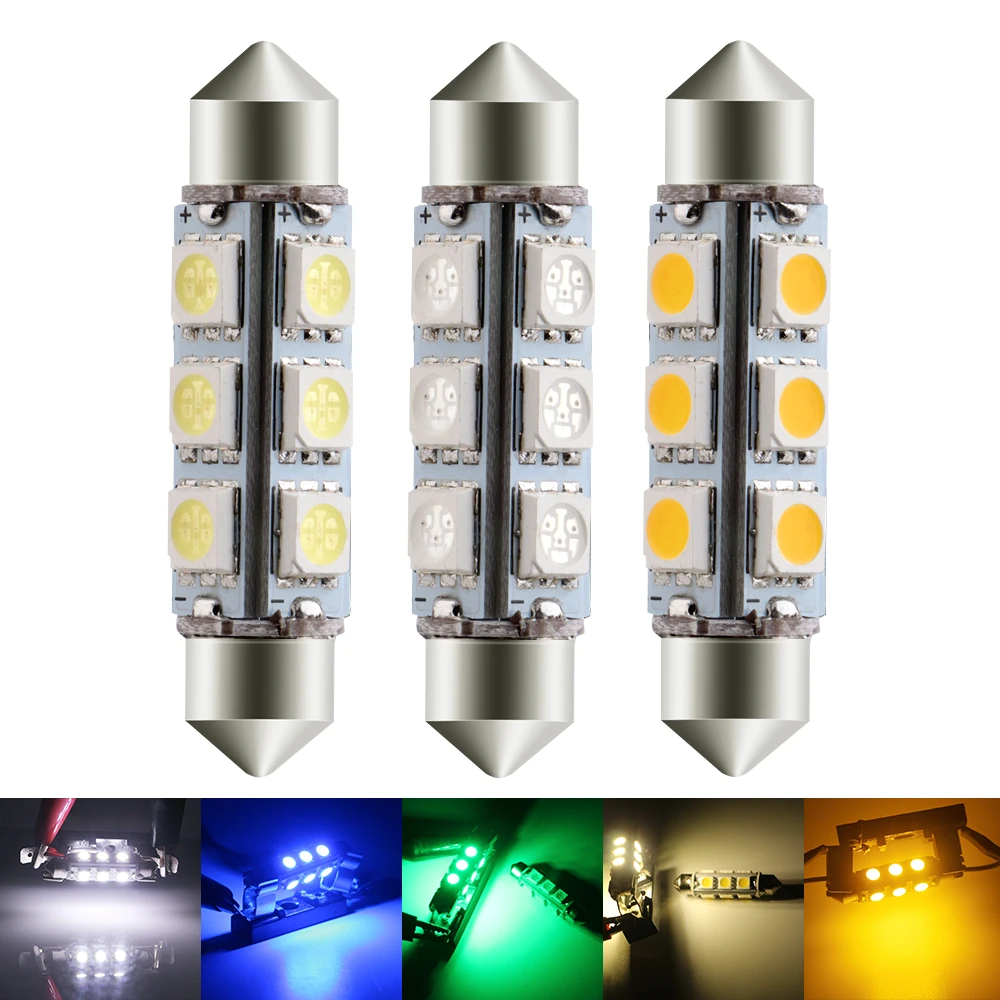 10/50PCS 44mm 12V 5050 12 SMD Festoon Car Dome Reading Ceiling Pate Number Cargo Lights White Blue Red Green Amber|Signal Lamp| - AliExpress