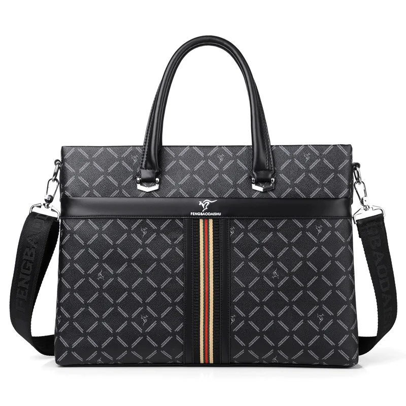 

Вместительные сумки для ноутбука для мужчин, черный клетчатый мужской портфель, водонепроницаемая и износостойкая мужская сумка, кожаная сумка для мужчин
