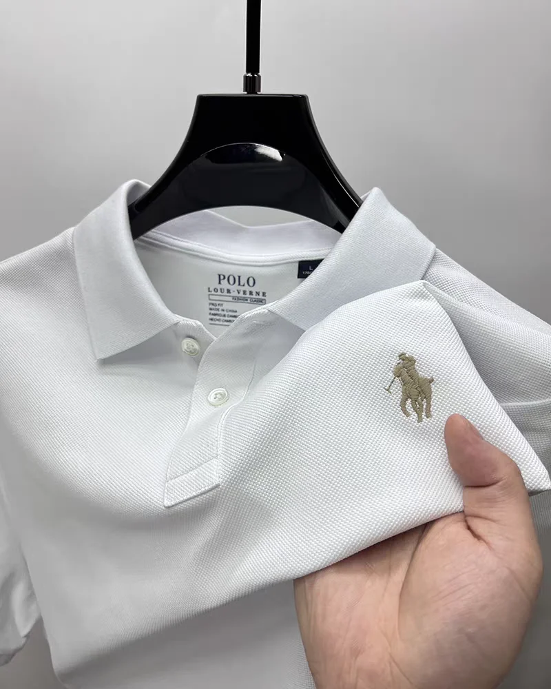 Men sports tops T shirts Men's Short Sleeve Polo Shirt Horse Embroidery T-Shirt Business Casual 100% Cotton Summer
