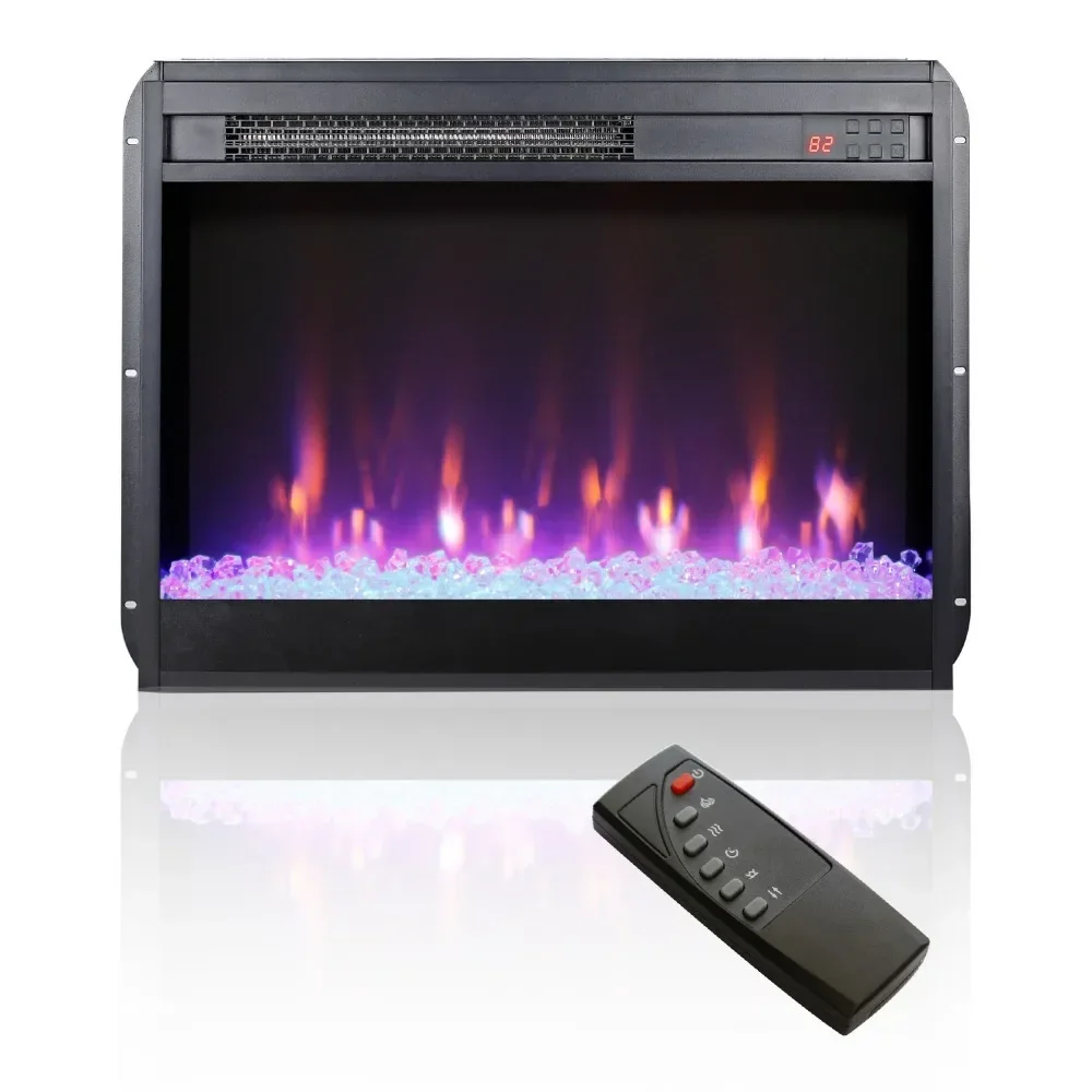 23" Electric Fireplace Insert, Fireplace Heater with Remote/Timer/Side Light, Adjustable 8 Flame Colors, Crystal, Fireplaces
