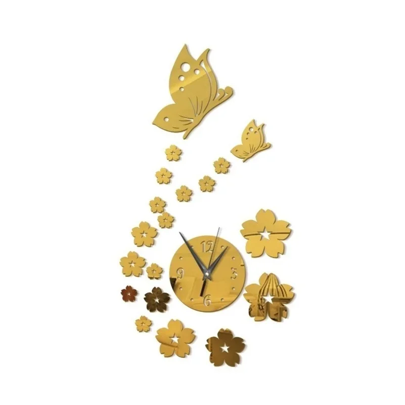 Acrylic Mirror Stickers Wall Clock Modern Design Butterfly 3D DIY Clocks for Girl Gift Living Room Home Decor wall clock wall clock sticker