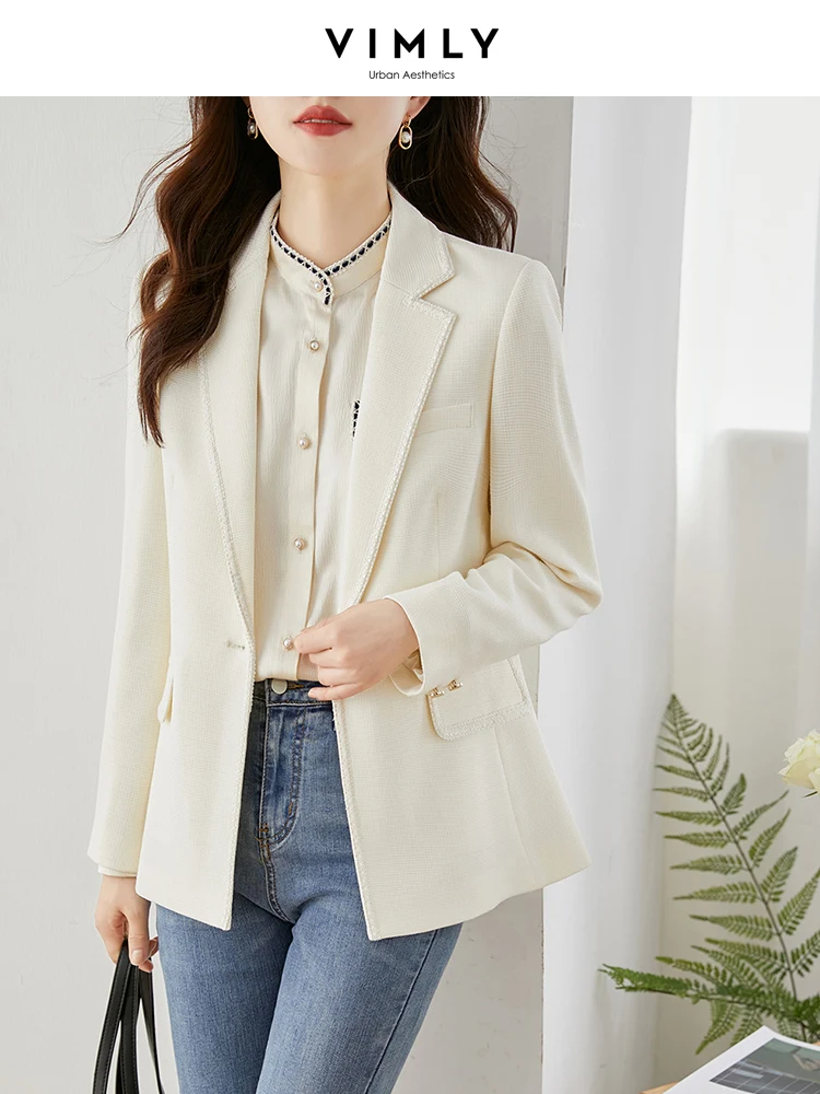 

Vimly Apricot Notched Blazers for Women Spring Office Work Professional Elegant Straight Loose Long Sleeve Suit Jacket Workwear