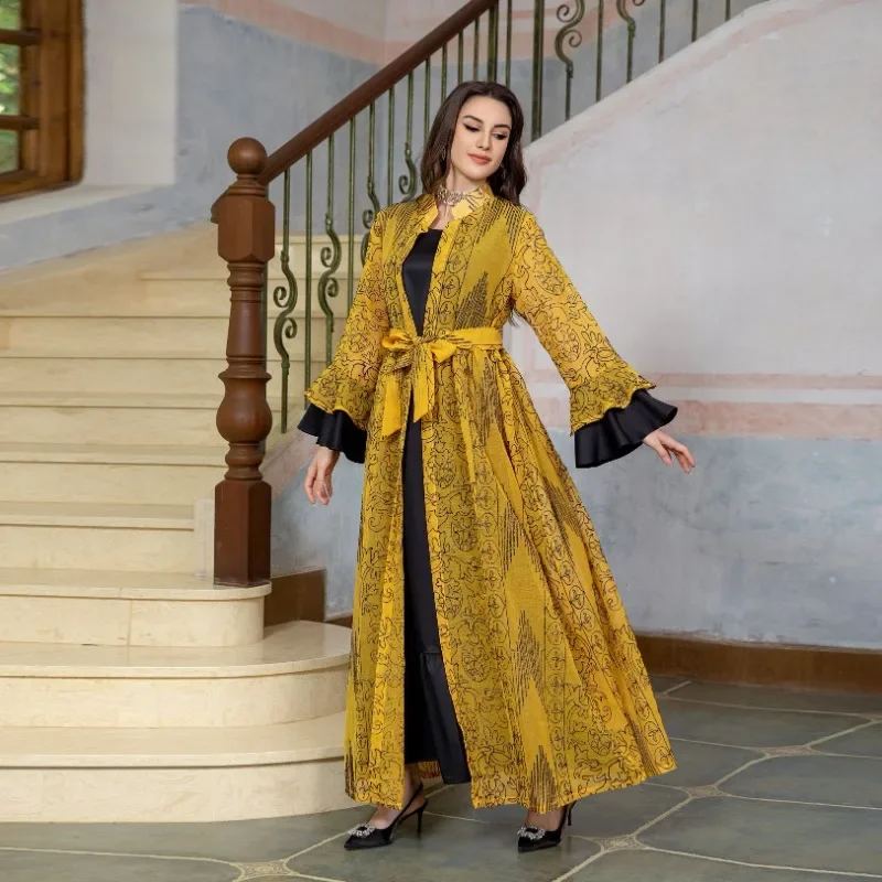 Muslim Women Lotus Leaf Sleeve New Suit Dress Abaya Robe African Long Dresses for Women Evening Dresses abaya  prom dress