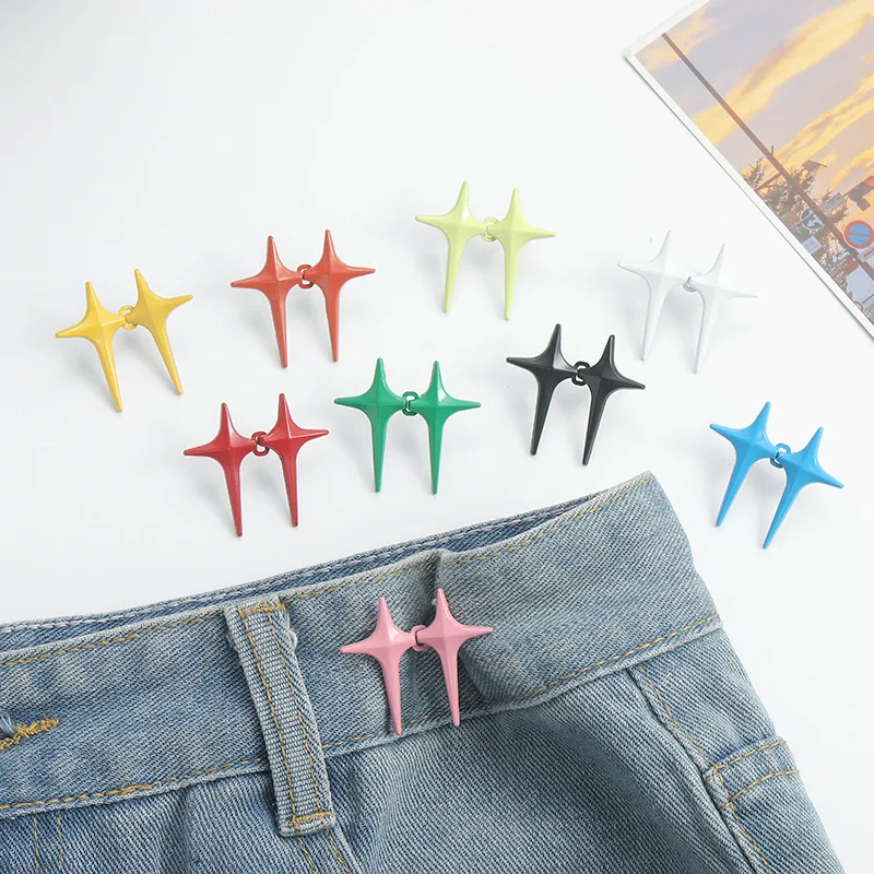1 Pair Adjustable Trousers Waist Buckles for Jeans Pants Skirts Waist Tightener Snap Button Adjuster Pants Pin Retractable Clips 2