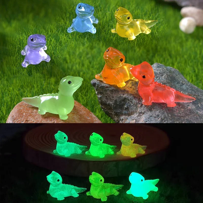 Mini lagartos piezas que brillan en la oscuridad, Vivarium de lagarto, accesorios de bricolaje, figuritas de imitación, decoración de jardín de hadas, animales Kawaii, 6 uds.