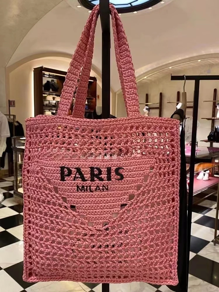 CHANEL Deauville Large Raffia Shopping Tote Bag Pink