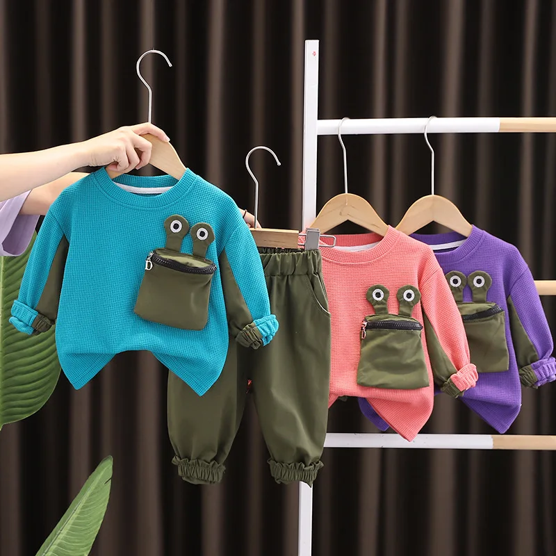 

Kids Clothes Boys Long Sleeve Sweatshirt & Pants Toddler Girl Outfit Set Cartoon Funny Pocket Sweater 2 Pieces Cotton Tracksuit