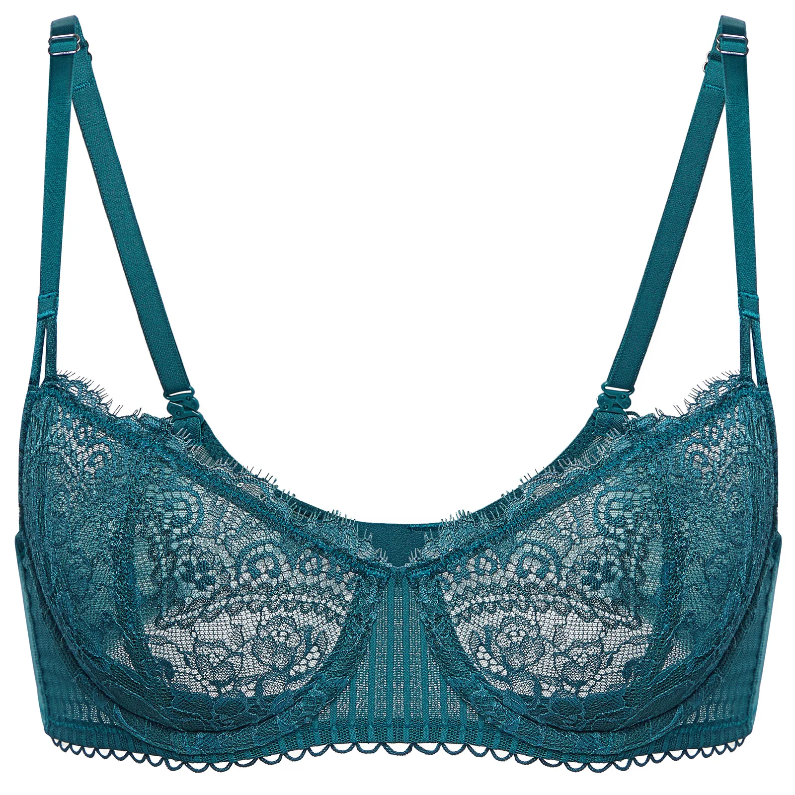 DOBREVA Women's Lace Balconette Bra Sexy See Through Sheer