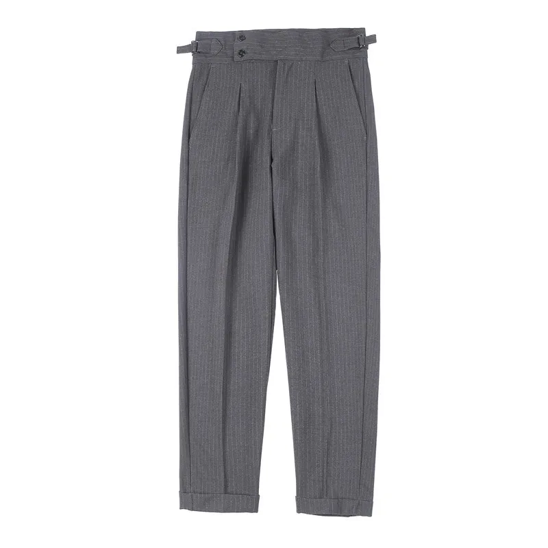 

Men's High Waisted Small Suit Pants, Business and Leisure Goods, Textured Striped Long Pants, Autumn Rolled Edge Casual Pants