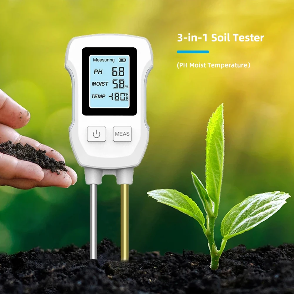 Soil PH Meter LCD Digital PH Moisture Temp Tester Dual Needle Acidity Detector f
