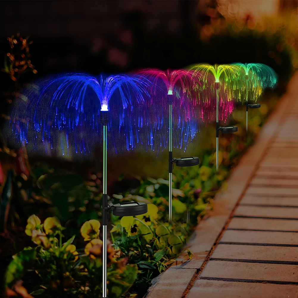 2pcs Led Solar Light Outdoor Fiber Optic Jellyfish Lamp Rgb Color Changing Solar Garden Lights