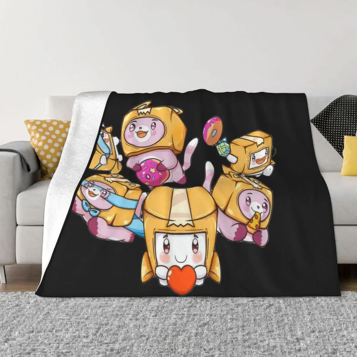 

Kawaii Lankybox Knitted Blanket Coral Fleece Plush Cartoon Soft Throw Blanket for Airplane Travel Bedroom Quilt