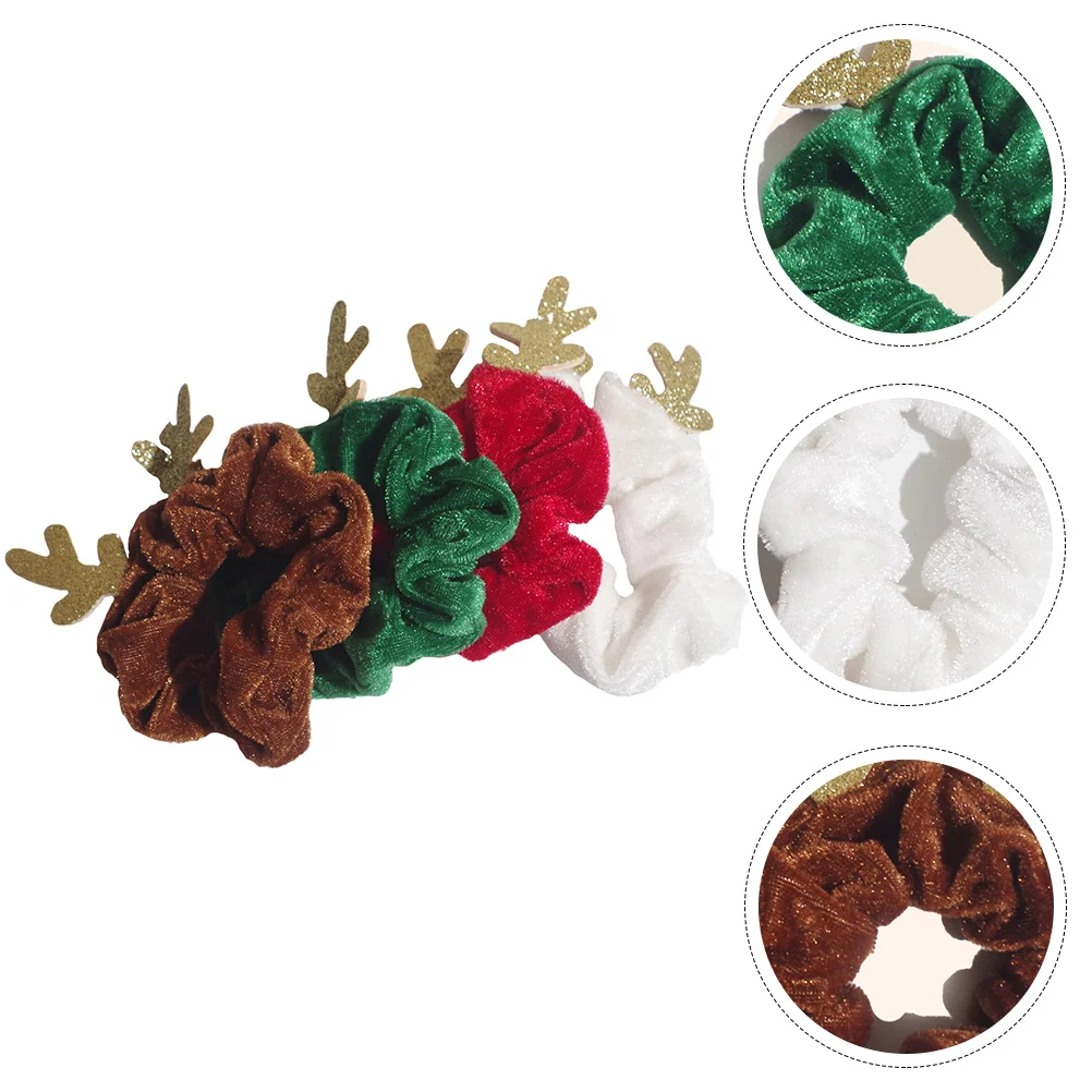 Christmas Antler Hair Tie Cloth Ropes Elastic Hair Ringsss Stretchy Woman's Accessories Rings