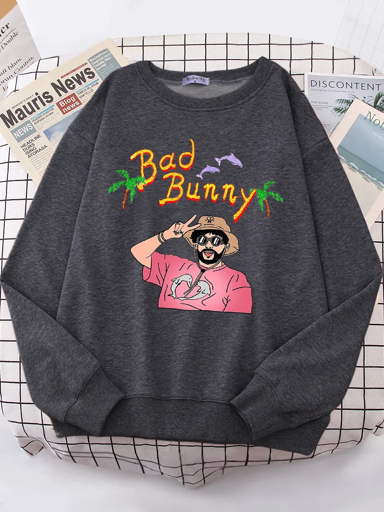 Bad Bunny Beach Vacation Printing Hoodie Woman vintage S-XXL Hoody Korean High Quality Sweatshirt Street Casual Women's Top