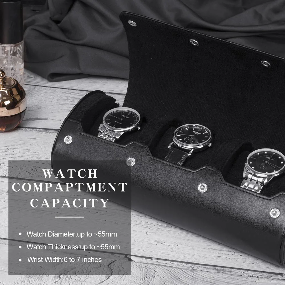 Barrel Shape Plug-in Box Leather Watches Storage Box 3 Slots Watch Case Travel Carrying Roll Bag Engraving Logo Luxury Designer