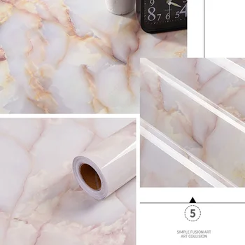 สติกเกอร์หินอ่อนห้องครัวฟิล์มกันน้ํามันเตากันน้ําความชื้น Self-Adhesive วอลล์เปเปอร์เคาน์เตอร์ตู้ Renovation กระเบื้อง 27