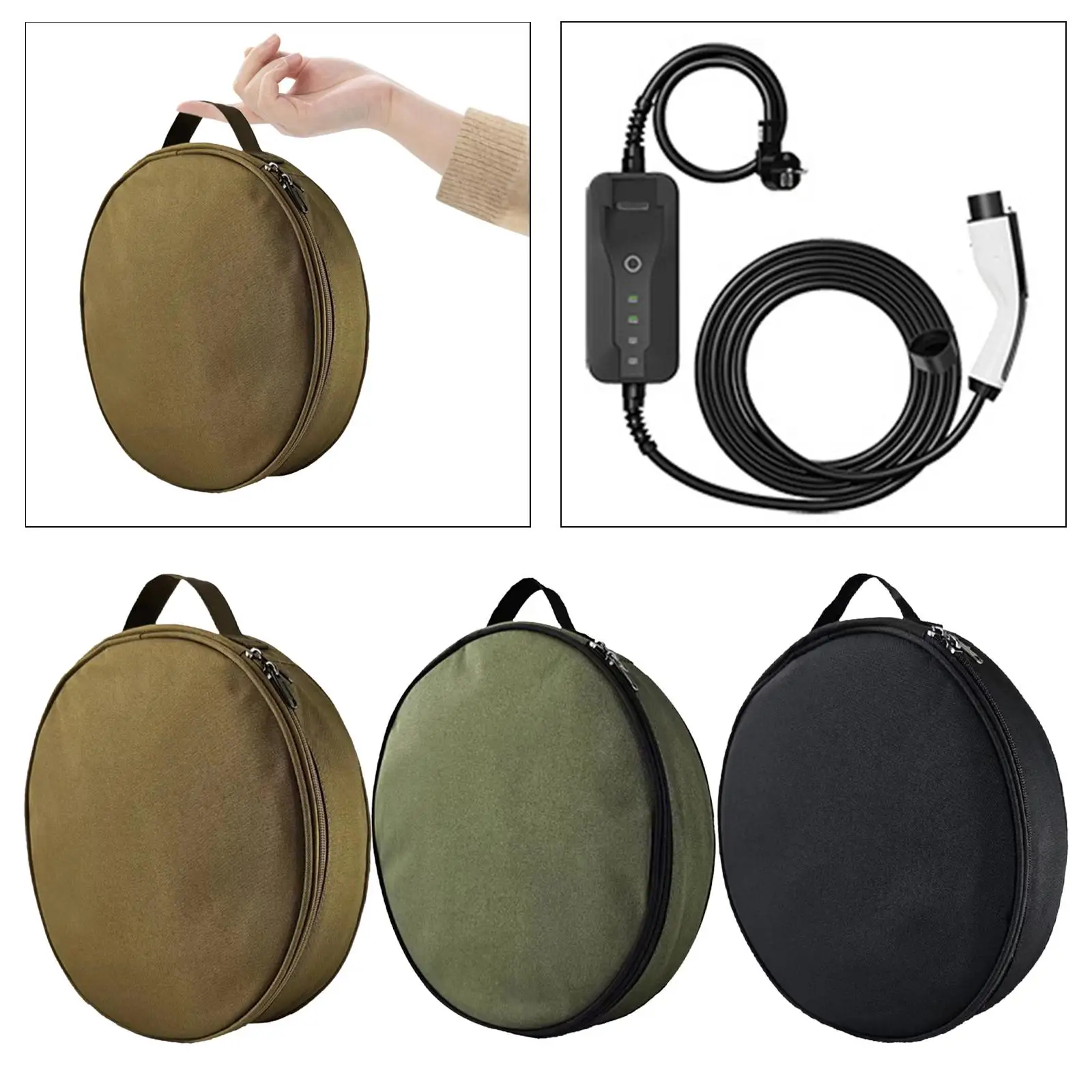 EV Cable Storage Bag Cord Hoses Organizer Accessories Wear Resistant Electric Car Load Bearing Handle Sturdy Round Cable Case charging cable organizer