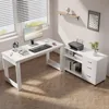 Computer Desk L Shaped, with 3 Drawers and 2 Shelves, Writing Office Table with Storage File Cabinet,with Wheels for Home Office 1