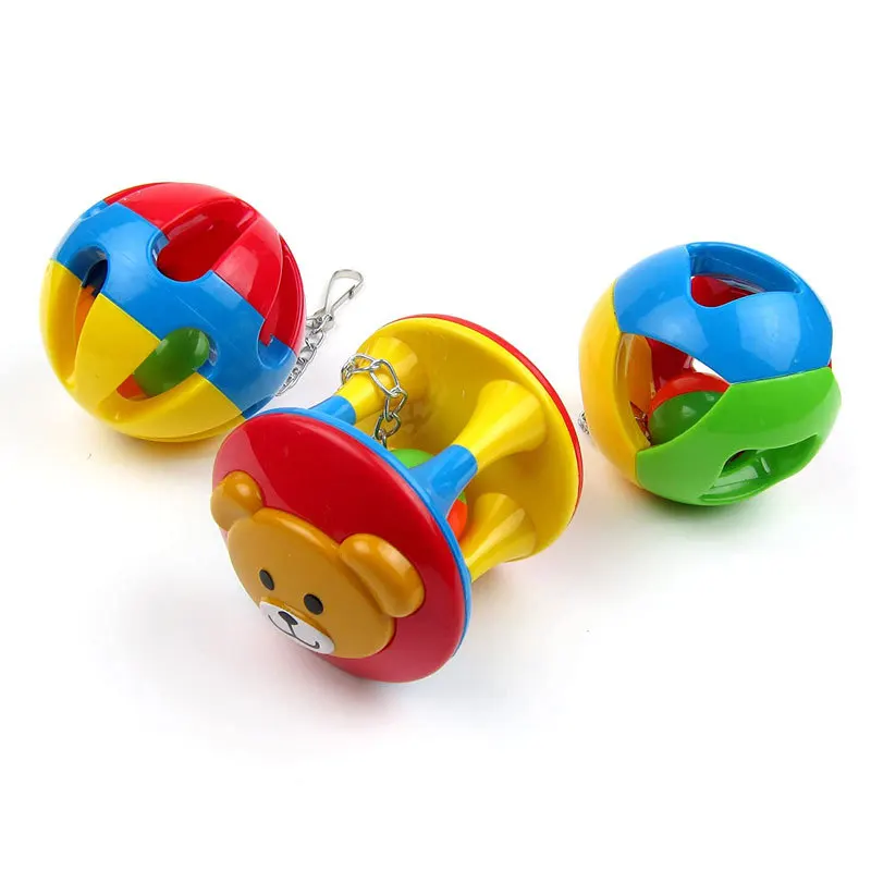Parrot toy ball, plastic bell, rattling ball, medium to large parrot bite toy bird supplies, bird toy set 5