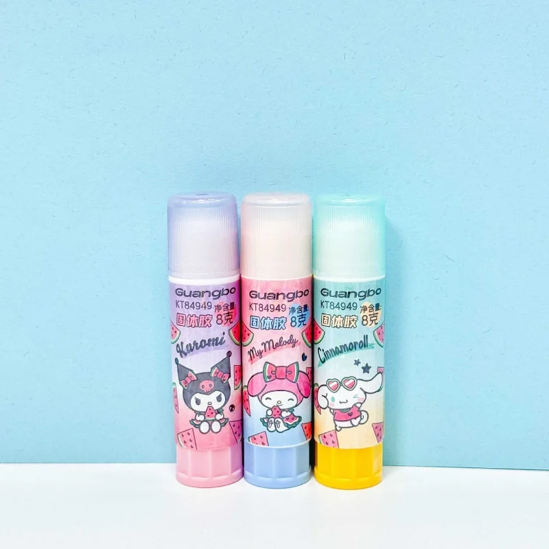 24 개/몫 Kawaii Sanrio Kuromi 멜로디 Cinnamoroll 고체 접착제 건 스틱 DIY 도구 학생 수제 사무실 학교 용품