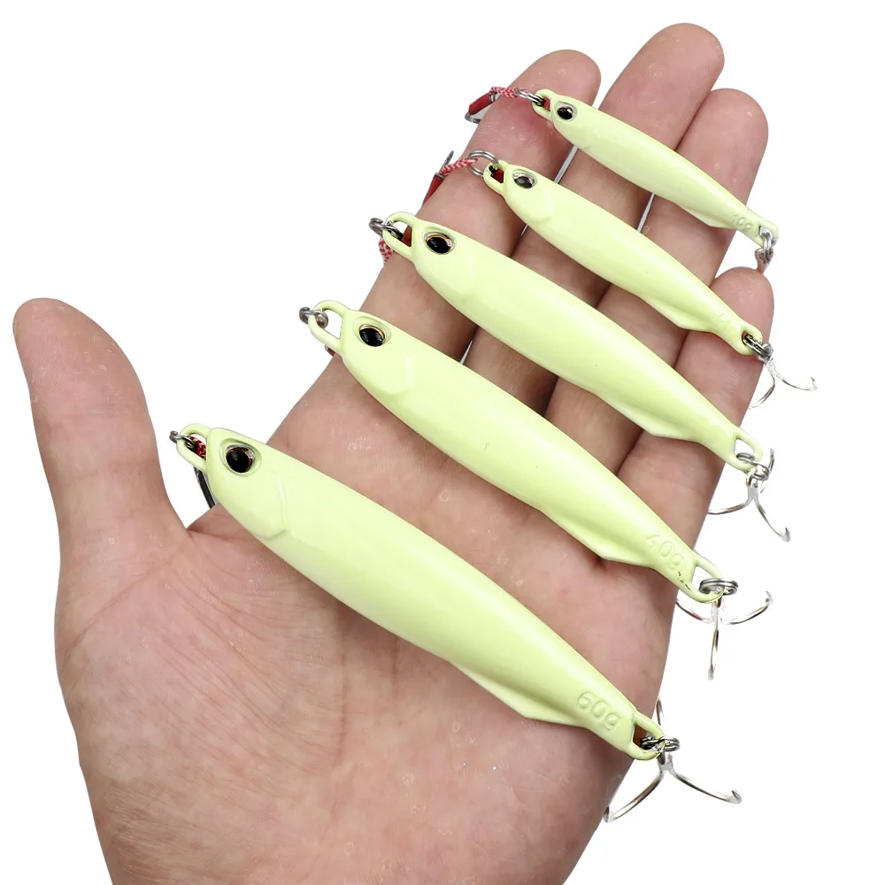 Description Picture 3 of item10g/15g/20g/30g/40g/60g Fishing Luminous Metal Jig Fishing Lure Baits Hard Spoon Bait with Blood Hook