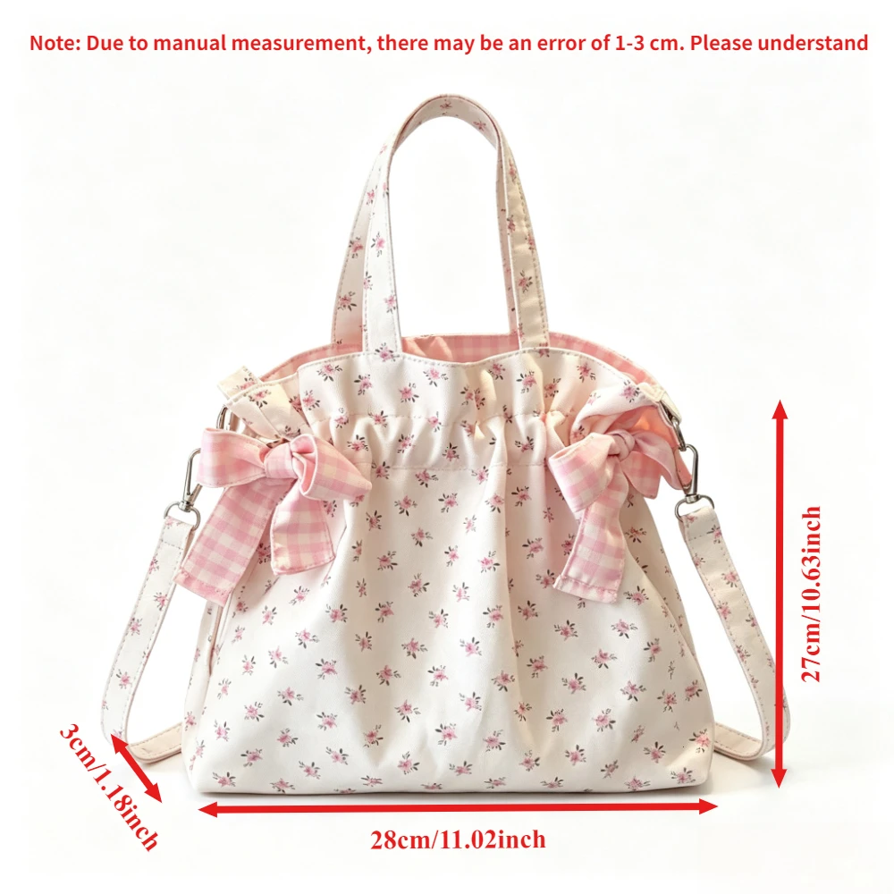 Borsa a Spalla Semplice e Graziosa, Grande Capacità, Stampa alla Moda con Fiocco, Borsa a Mano in Tela Sottobraccio - immagine 6