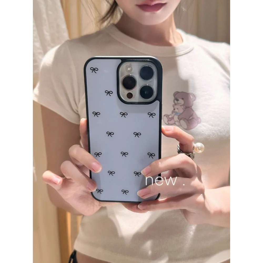 French Retro Elegant Ribbon Silver Edge Epoxy Anti-Drop Phone Case
