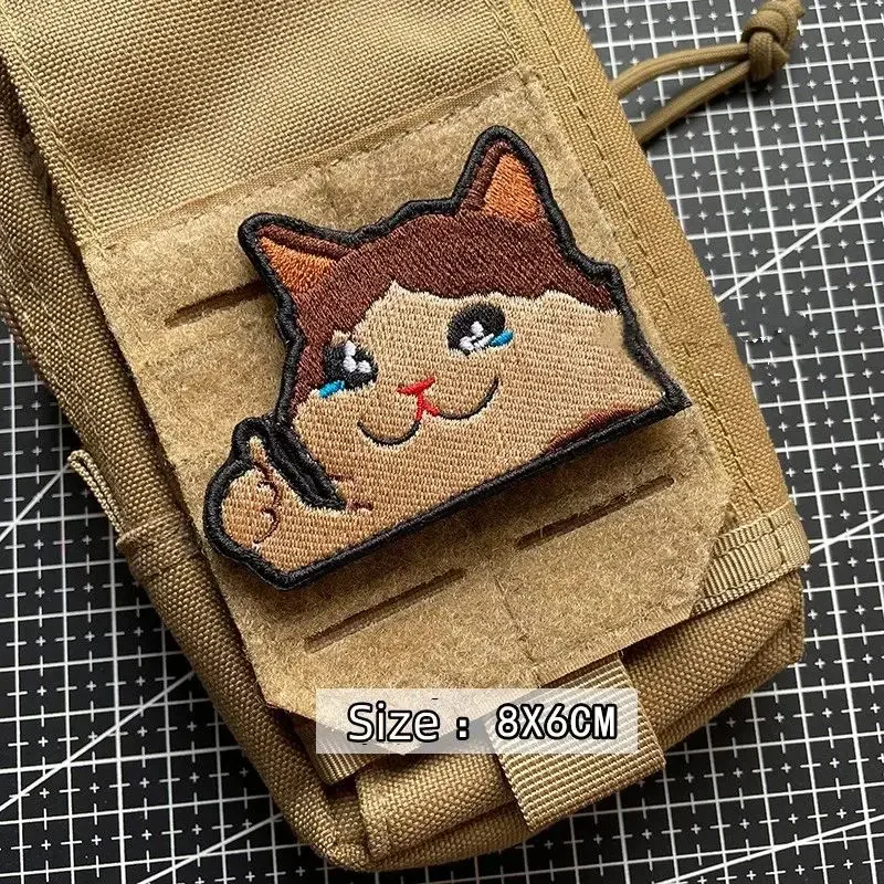 Funny Cartoon Pew Cat Halloween Embroidery Patch Black Cats Animals Expression Badge Hook&Loop Armband Tactical Backpack Sticker