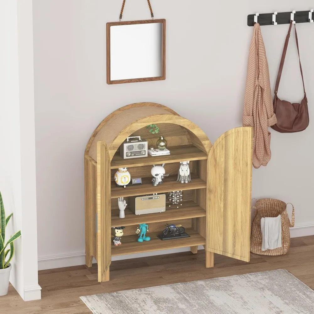 Arched Shoe Cabinet with Doors, 4-Tiers Shoe Storage Cabinet with 2 Adjustable Shelves, Farmhouse Freestanding Shoe Rack 6