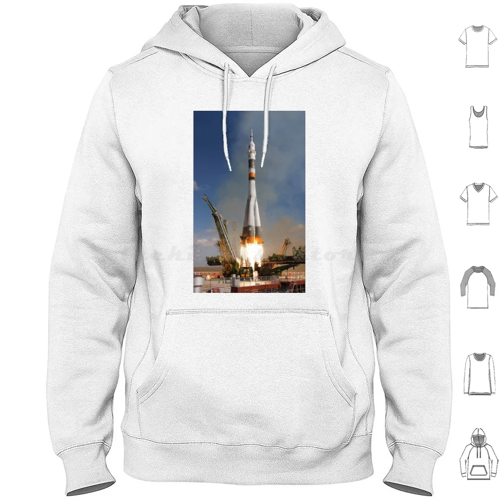 Russian Launch Hoodie Cotton Manica Lunga Space Spacex Space Shuttle Night Launch Cargo Resupply Roscosmos