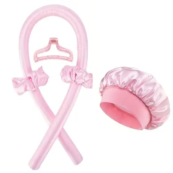 Heatless Curling Rod Night Cap - Soft Sleep - In Hair Rollers Styling Tool (Pink)