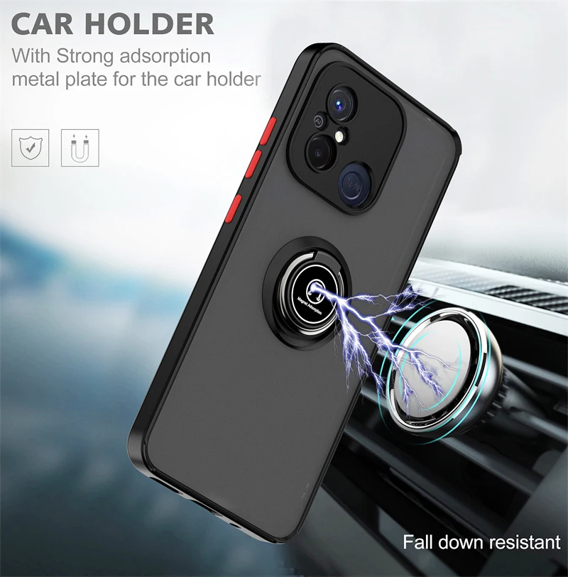 Matte Armor Shockproof Case with Magnetic Ring Stand and Soft Frame