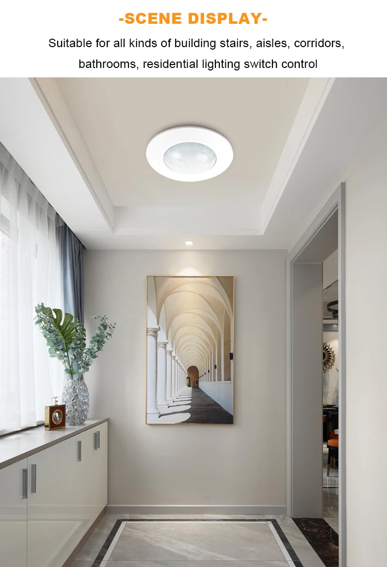 Description Picture 5 of itemAC110-220V 360°Human PIR Sensor Ceiling mounted Flat Infrared Motion Sensor Adjustable Time Off, LUX Light sensitive Switch